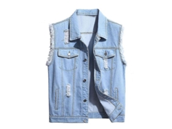 2026-chaleco Vaquero Casual Para Hombre Con Rasgaduras Clásico Botones Sin Mangas Talla S-xl Xl Azul Claro