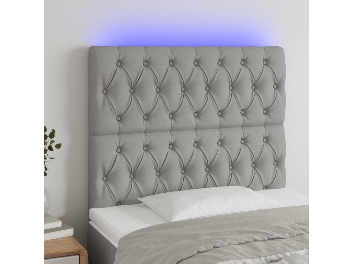 Cabecero con luces LED tela gris claro 90x7x118/128 cm