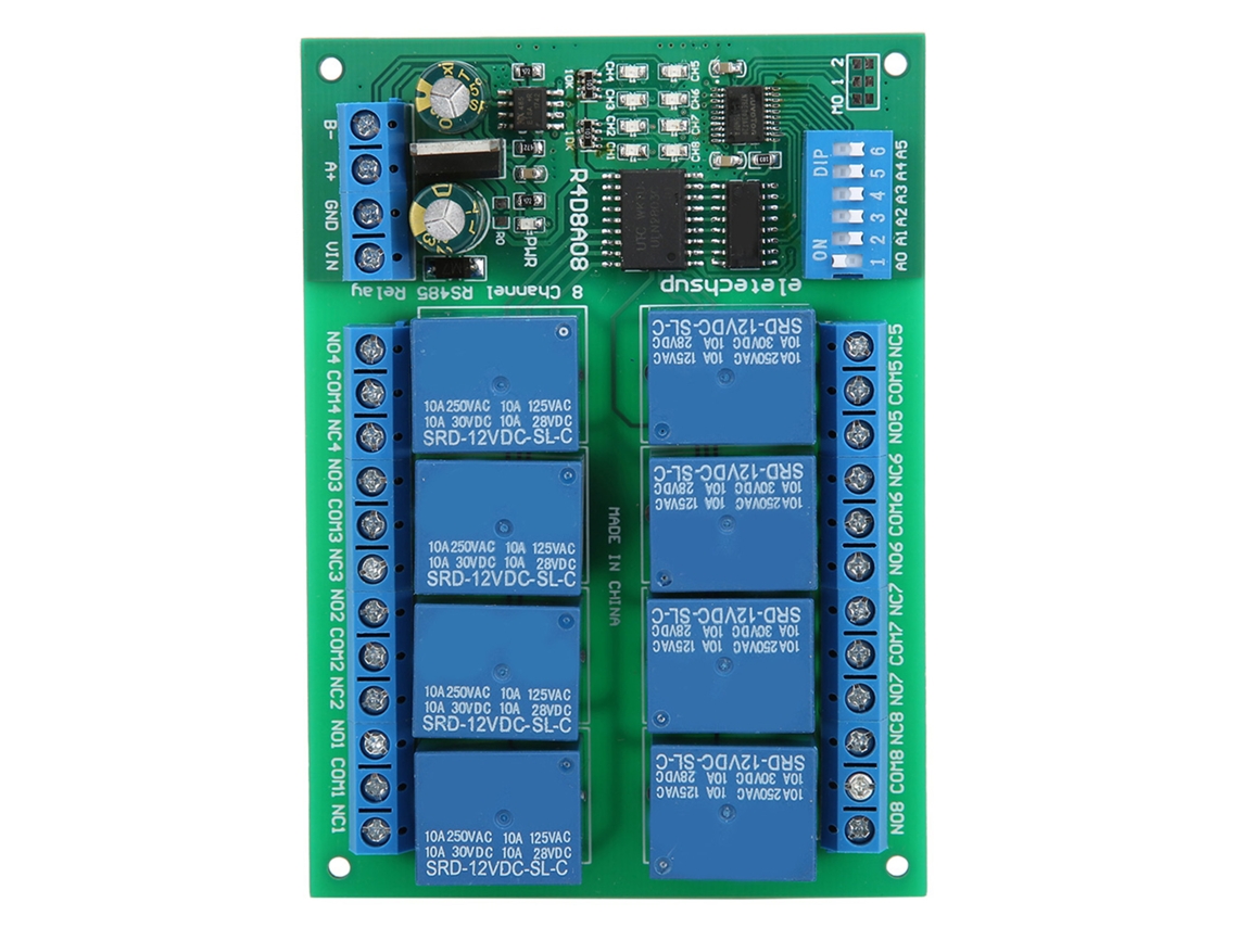 Placa de expansión de relé RS485 de 8 canales y 12 V para control remoto con protocolo PLC RTU