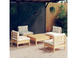 Pcs Conjunto Lounge Jardim C/ Almofadões Cor Creme Pinho Dkd Home Decor