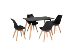 Conjunto de mesa rectangular PIA de 120cm y 4 sillas NORA negras HAPPY GARDEN