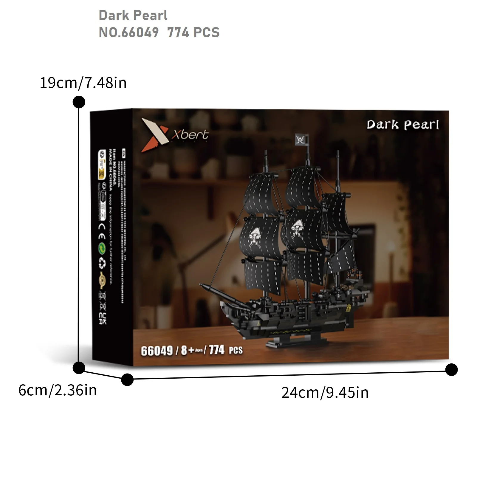 (66049) Modelo Perla Negra de la Serie Piratas Reales con 774 piezas de bloques de construcción.