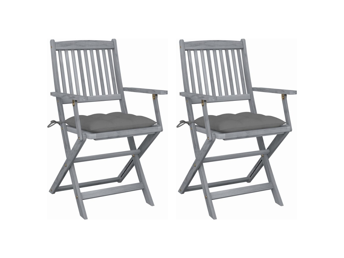 Sillas plegables de exterior de acacia maciza de 2 piezas con cojines DKD Home Decor