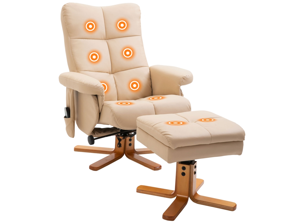 Sillón Masaje Reclinable Con Giro 360° Y Reposapiés Crema