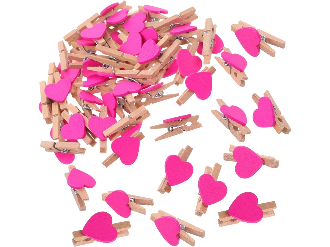 Juego 50 Pinzas Madera Forma Corazón Fotos Pequeñas Colgantes Decoración Hogar Fijación Funcional Acabado