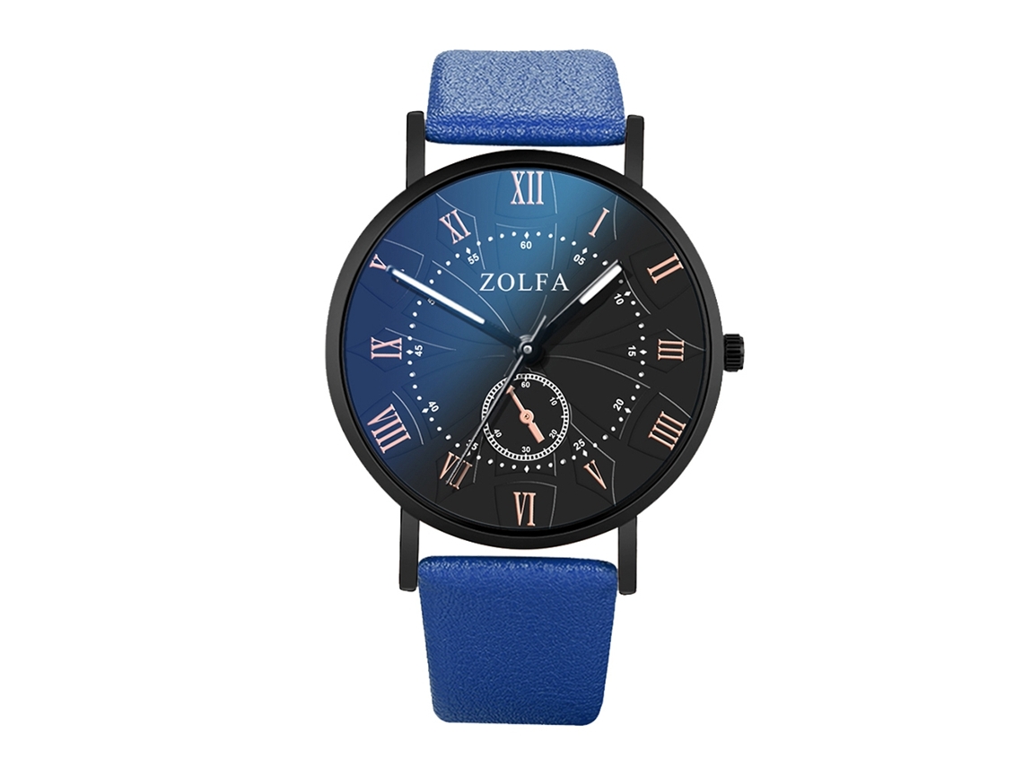 Reloj De Pulsera Para Hombre De Piel Sintética Con Números Romanos, Cuarzo Azul.