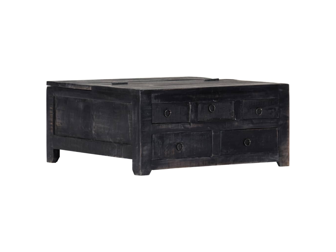 Mesa de Centro de Apoyo 65X65X30 Cm Madera de Manguera Maciza Negro