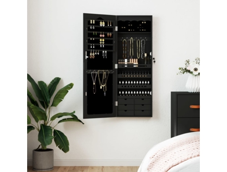 Espejo con joyero de pared negro 37.5x10x106 cm VIDAXL