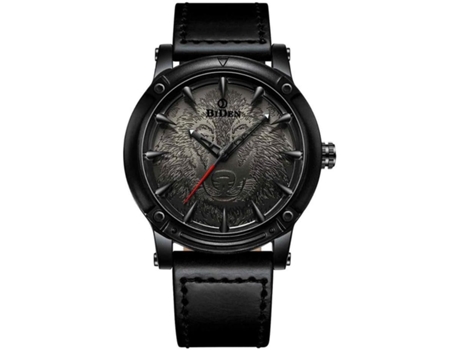 VEANXIN Relojes de pulsera de cuero impermeables con esfera de león para hombre-Negro