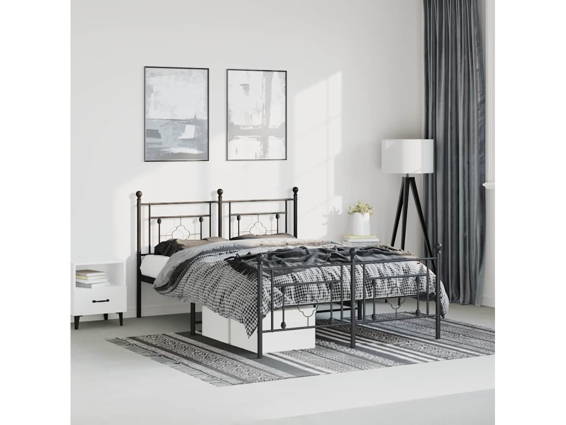 Estructura Cama Sin Colchón Con Estribo Metal Negro 193x203 Cm