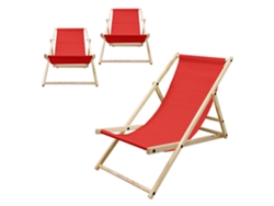 3x Sillas De Playa Ecd Germany Rojo Madera De Pino Tejido Impermeable Carga Hasta 120kg