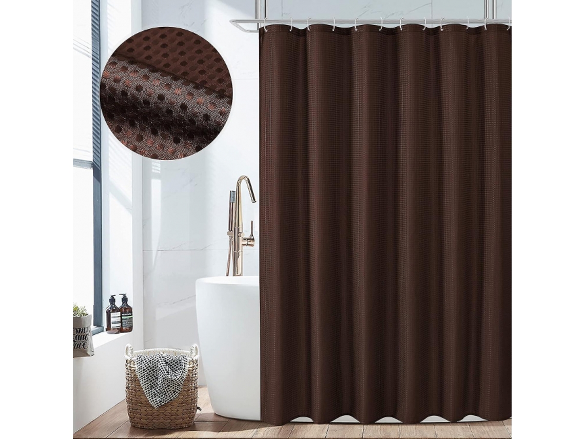 Cortina de ducha marrón, tela con textura ondulada, para baño Jortmrd