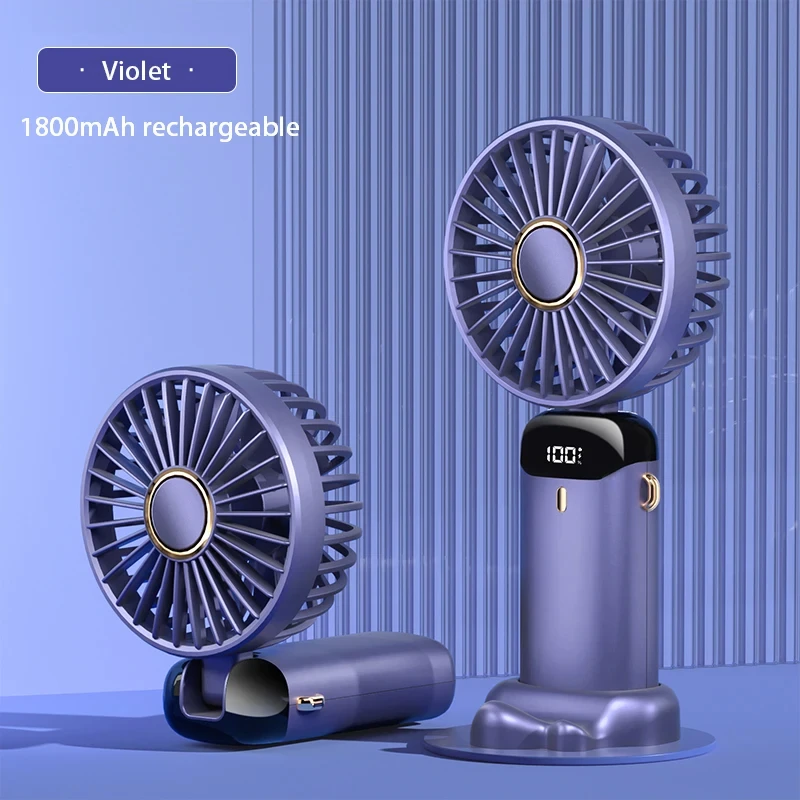 Mini ventilador portátil plegable, 5 velocidades, con soporte para teléfono y pantalla, batería de 1800 mAh Chrui (violeta)