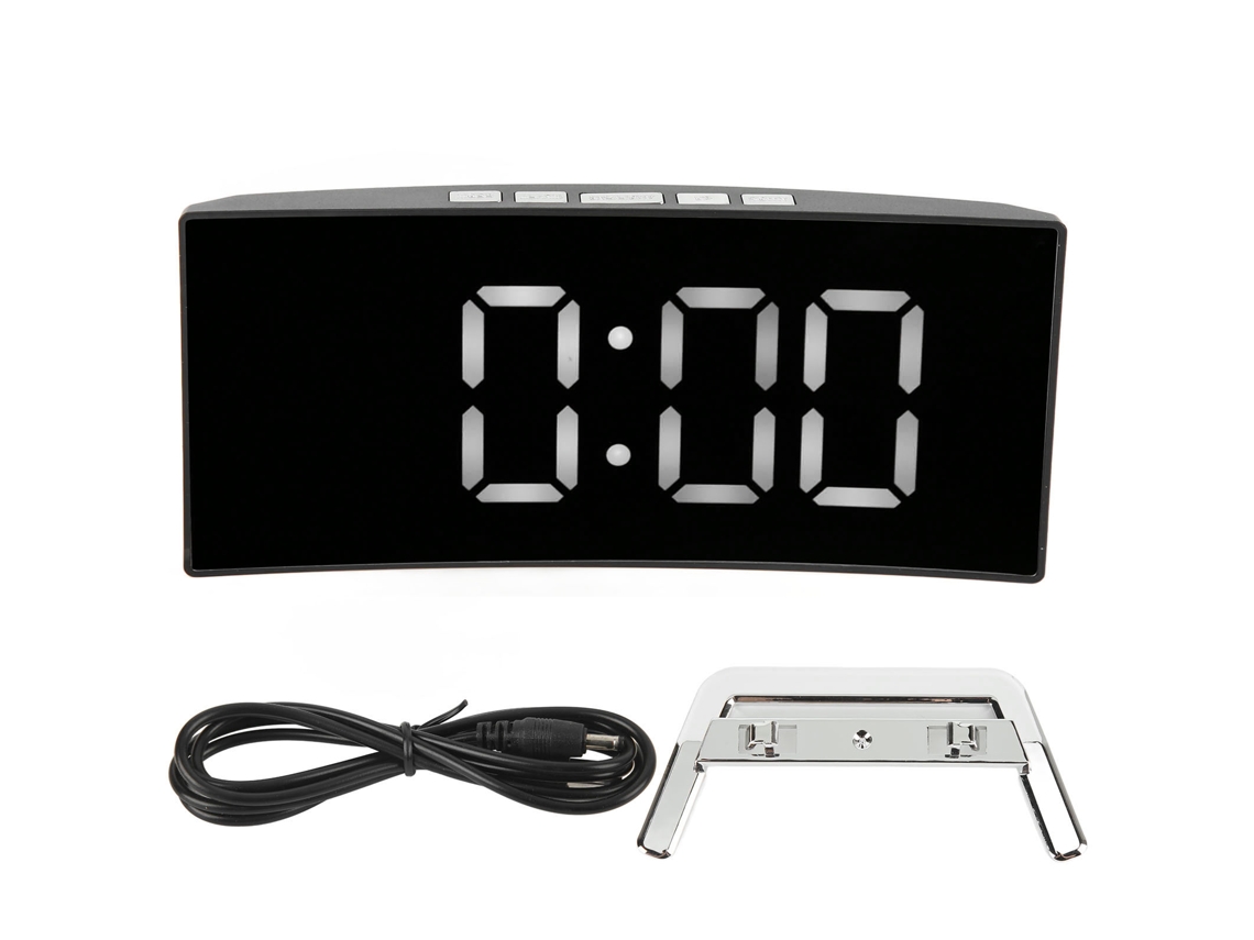 Reloj Despertador Digital Espejo Con Pantalla Curva Y Luz Led, Temperatura, Para Dormitorio Estudiantes (blanco)