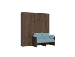 Cama Doble Plegable Francesa Kentaro De 140 Cm Con Sofá Y Columna De Nogal, Azul Claro