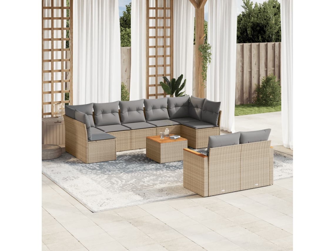 Conjunto de sofá de jardín de 10 piezas con cojines, mimbre beige mixto, DKD Home Decor