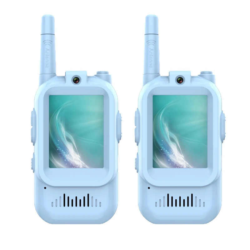 (azul) Walkie-talkie Infantil, Recargable, Con Múltiples Fuentes De Voz Y Salida De Vídeo Hd De 2 Pulgadas.