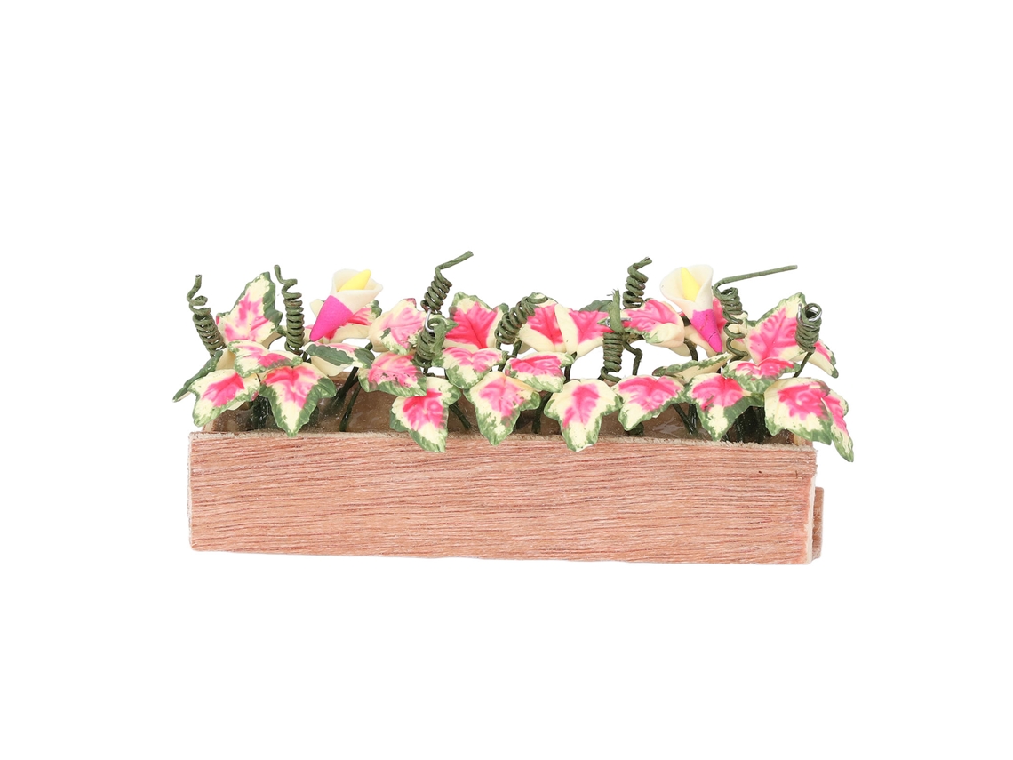 Planta en maceta miniatura 2026, escala 1:12, hojas rojas, resina, madera, decoración para casa de muñecas.