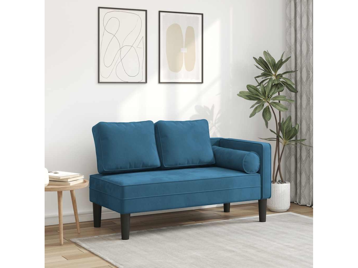 Chaise longue de terciopelo azul con cojines de Lovely Home
