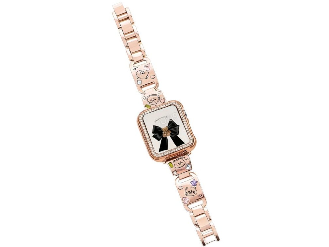 Bracelete Para Apple Watch 46/49/45/44mm - Metal Com Diamantes | Happy Zoo Ouro Rosa