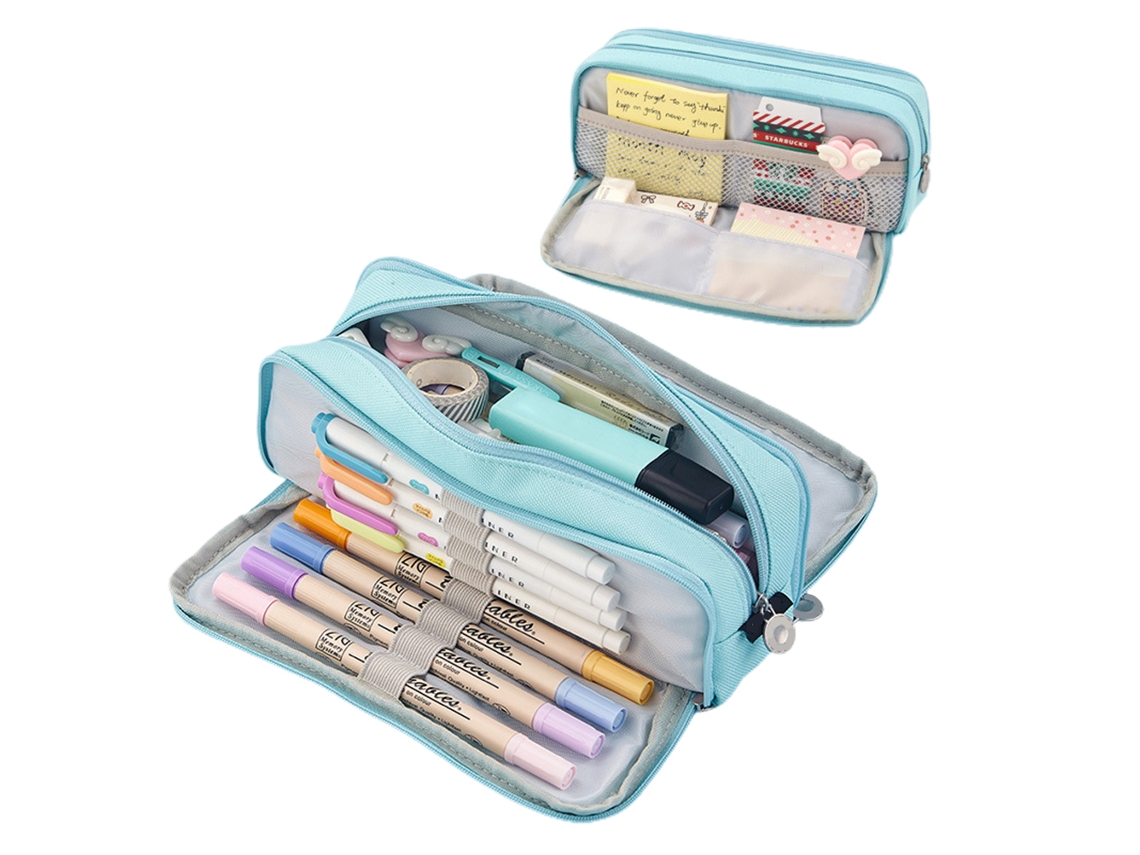 Estuche De Lona De Gran Capacidad Con 3 Compartimentos Para Guardar Útiles Escolares, Artículos De Oficina Y Maquillaje.