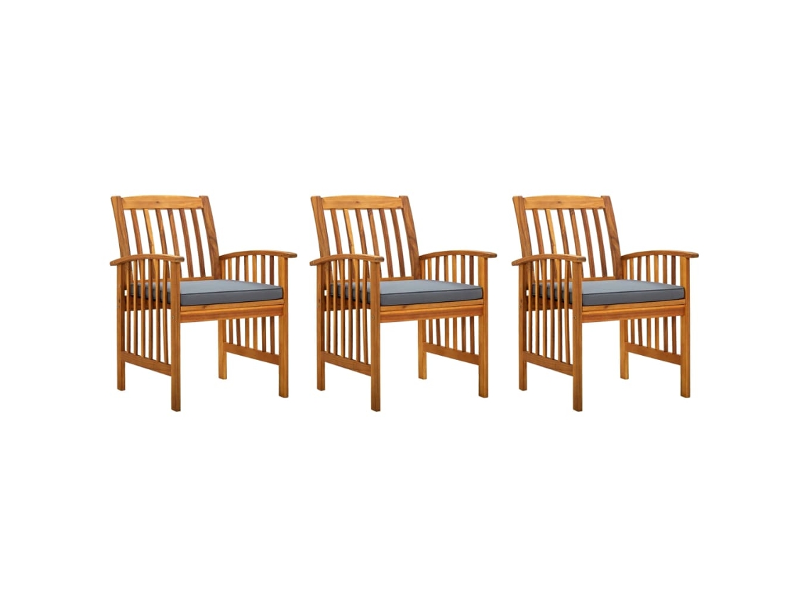 Sillas de comedor de jardín de 3 piezas DKD Home Decor con cojines de acacia maciza