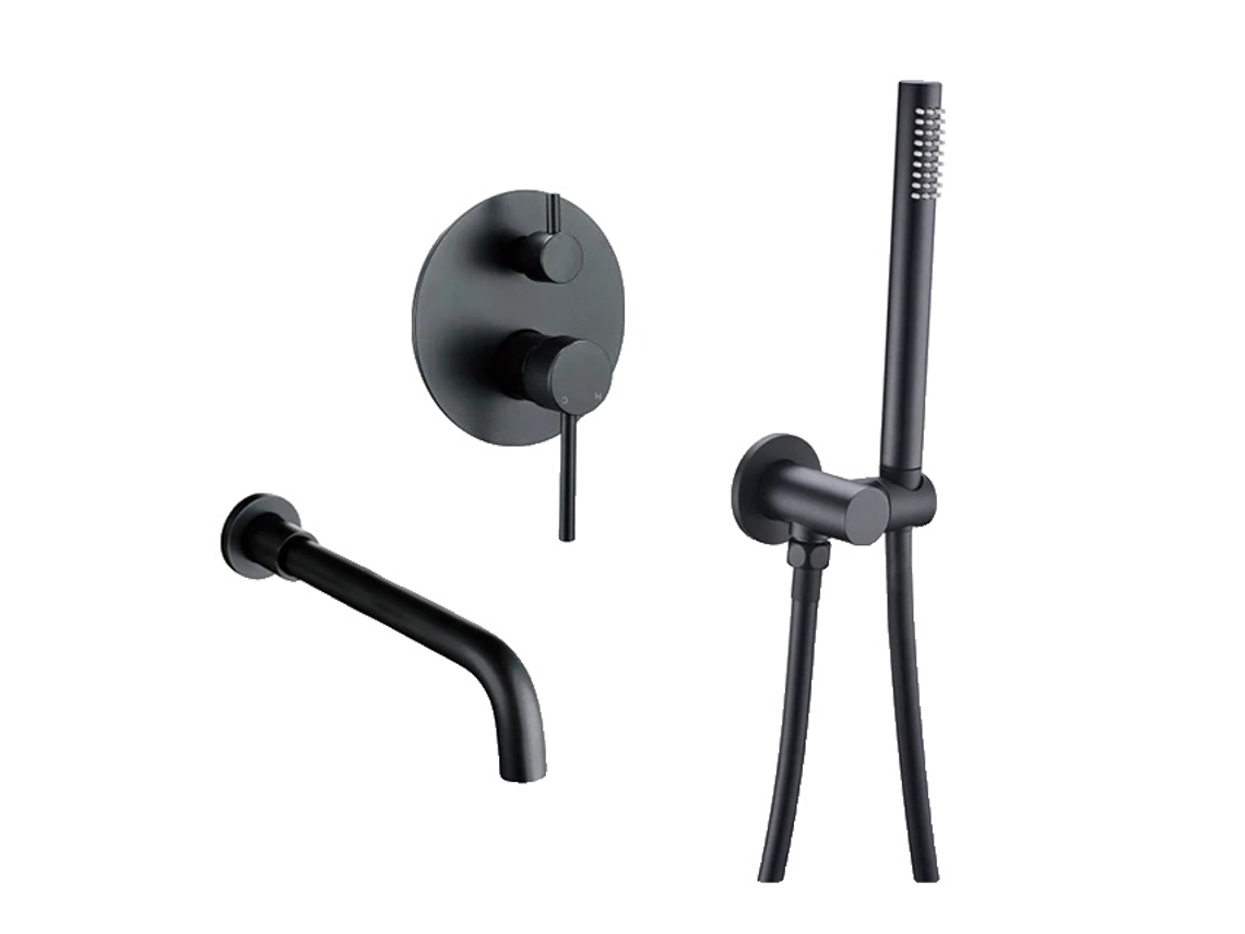 Kit de grifo de ducha de acero inoxidable cepillado, mezcla de agua caliente y fría, negro mate, 260 mm, OEM