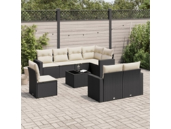 Conjunto de sofá de jardín de 9 piezas con cojines, ratán negro, Dkd Home Decor