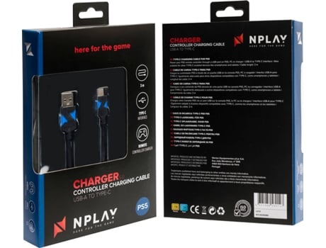 Cable NPLAY Charge 5.0 (PS5 - USB-A - USB-C - 3m - Blanco)