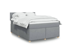Cama Box Spring Con Colchón Tela Gris Claro 140x190 Cm