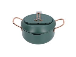 Sartén japonesa de hierro fundido con doble asa para tempura, con indicador de temperatura de aceite para sopas, color verde