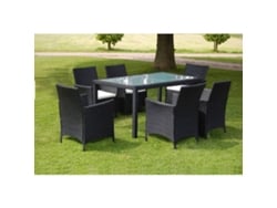 Juego de comedor de exterior de 7 piezas DKD Home Decor con cojines de mimbre negros