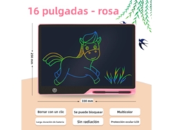 Pizarra Lcd De 16 Pulgadas Rosa Para Escribir Y Dibujar, Ideal Como Juguete Educativo Para Niños.