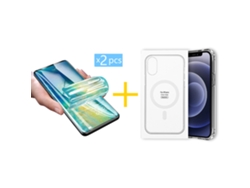 Pack 2 X Película de Vidrio Templado Hidrogel + Funda GANDY por Apple iPhone 16 Compatible con Magsafe Magnético Incoloro Clear