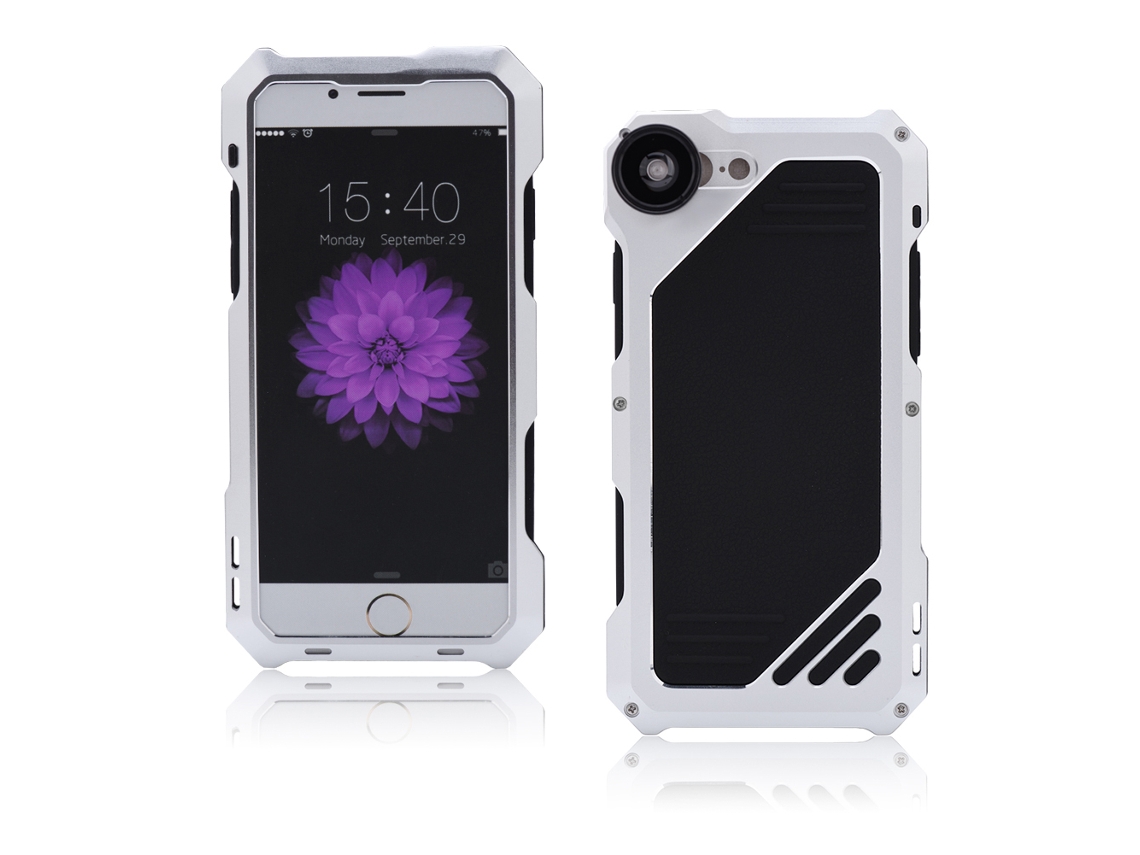 Cubierta De Aluminio Con Película De Vidrio Templado Y Lente De Cámara Para Iphone 7 Plus Plata