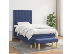 Cama Box Spring Con Colchón Tela Azul 90x200 Cm