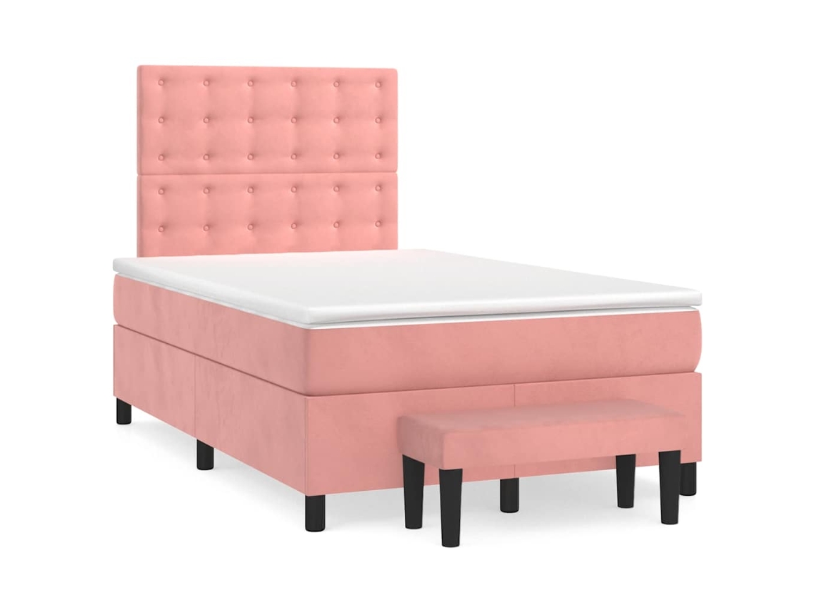 Cama Box Spring Con Colchón Terciopelo Rosa 120x190 Cm