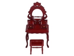 Tocador En Miniatura Con Taburete, Escala 1:12, Para Casa De Muñecas, Fabricado En Madera De Abedul Rojo.