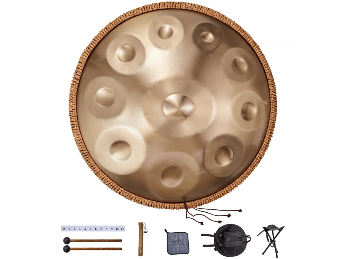 Handpan 55cm Do Menor 10 Notas 432 Hz en Acero al Carbono Color Dorado con Mazo – Sonido Relajante para Meditación y Yoga Tekmaquinas
