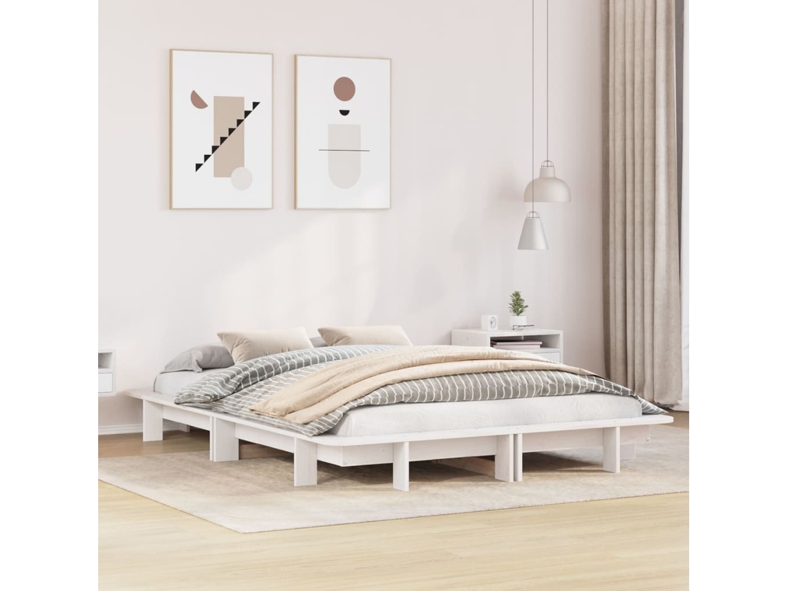 Estructura De Cama Sin Colchón Madera De Pino Blanco 135x190 Cm