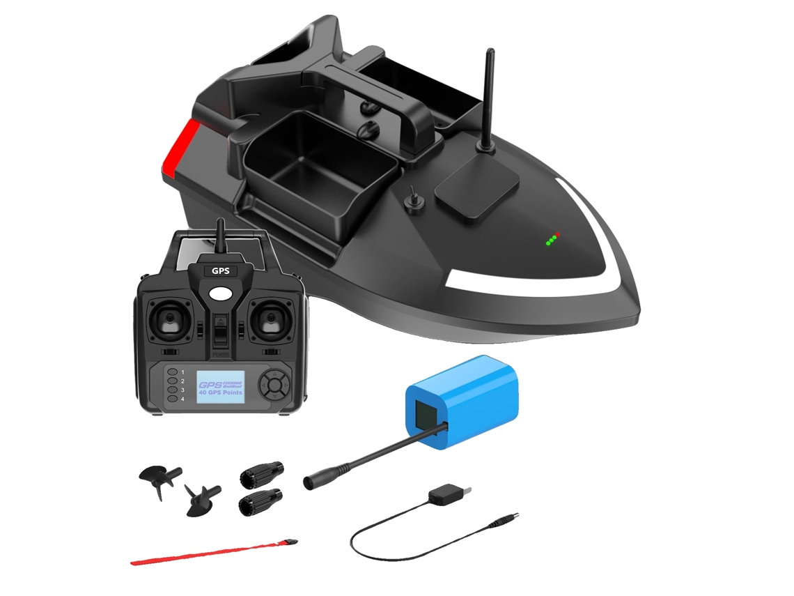 Barco de cebo, posicionamiento GPS, sistema de doble motor, negro, 12000 mAh, OEM