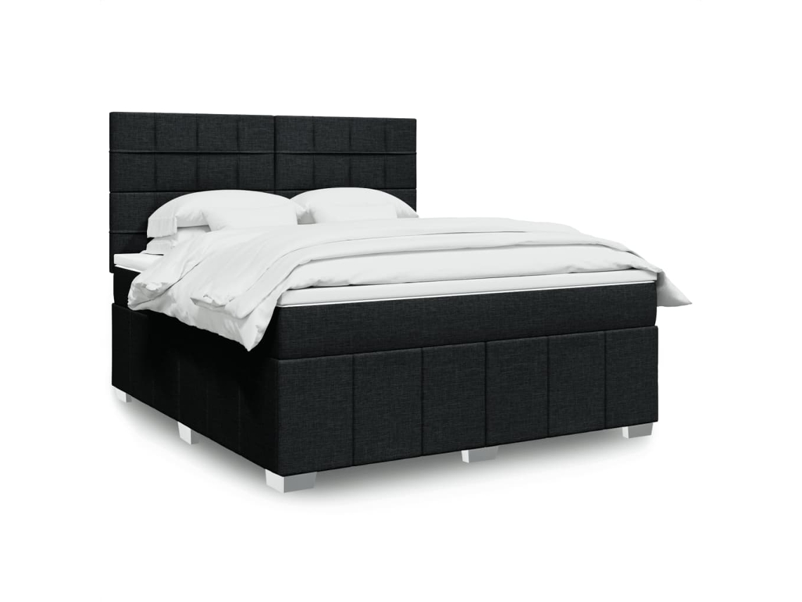 Cama Box Spring Con Colchón Tela Negro 180x200 Cm