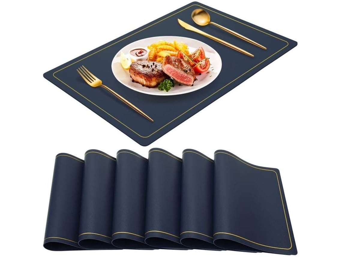 Rebe-tapetes De Mesa Azul Marino 6 Piezas De Cuero Pu Impermeable Lavable Para Fiesta Navidad Pascua Decoración Hogar