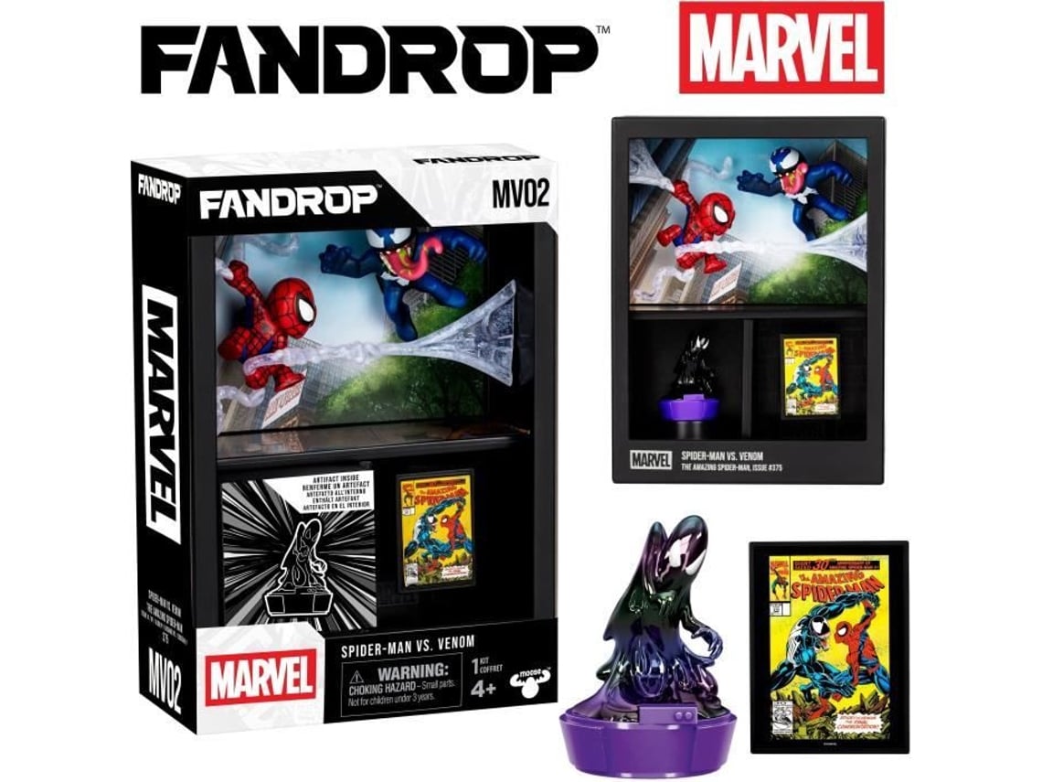 Figura Fandrop X Star Wars Spider-Man vs. Venom Vitrina con mini póster de escena icónica de 18 cm