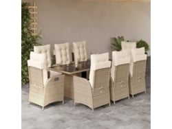 Juego de comedor de jardín de 9 piezas con cojines, mimbre sintético beige, DKD Home Decor