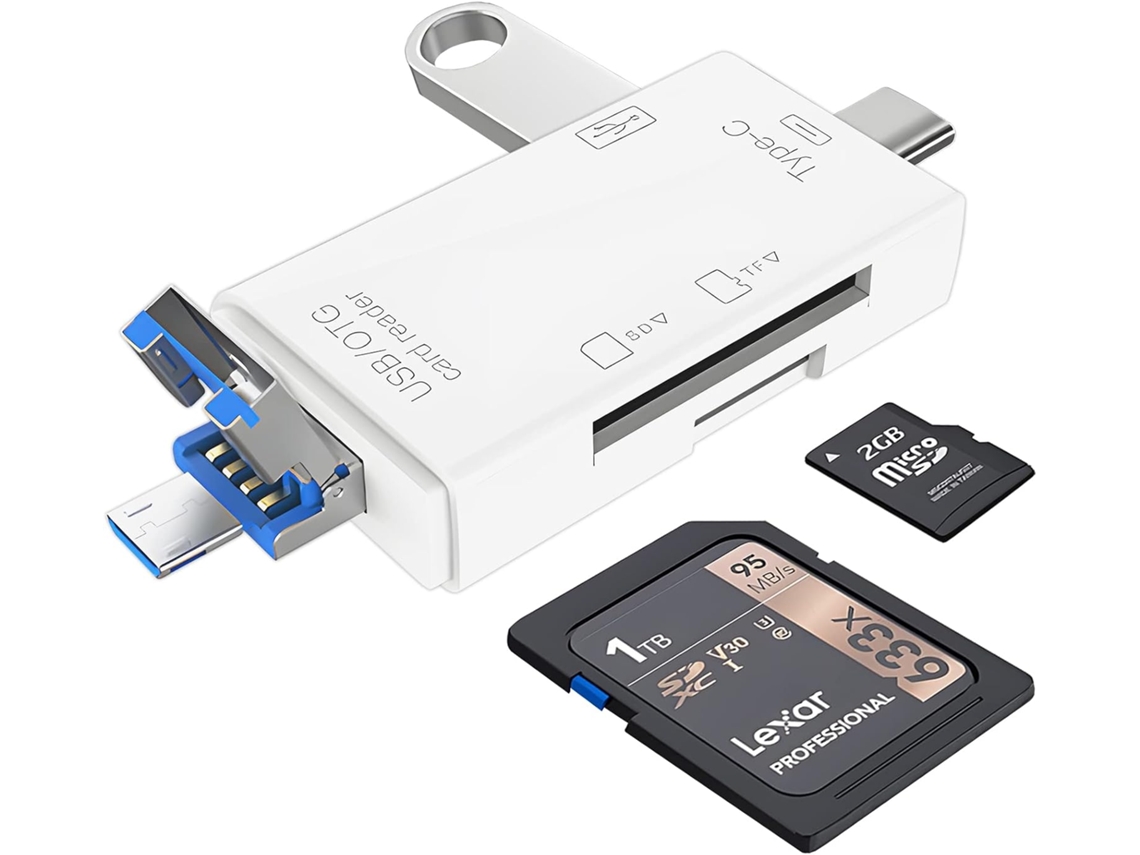 Lector de tarjetas SD 6 en 1, adaptador Micro SD a USB para celular, computadora, cámara, blanco Gertiz