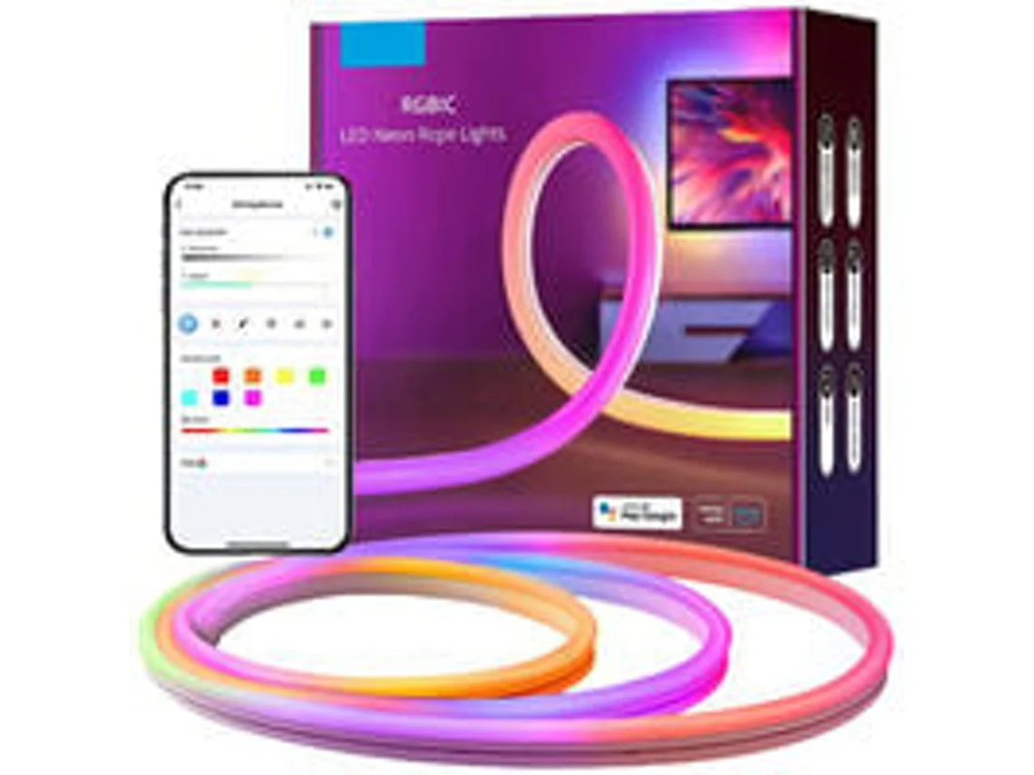 1 Peça de Fita Led Flexível com Controle Por Wi-Fi e App Graffiti 12V Rgbic 5 Metros 300 Leds Padrão Europeu Embalagem em Caixa Colorida 