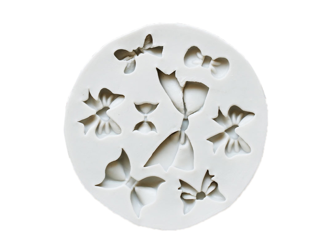 Molde de silicone Rebe para decoração de unhas DIY com design de laço, molde para pingentes e chocolate cinza.