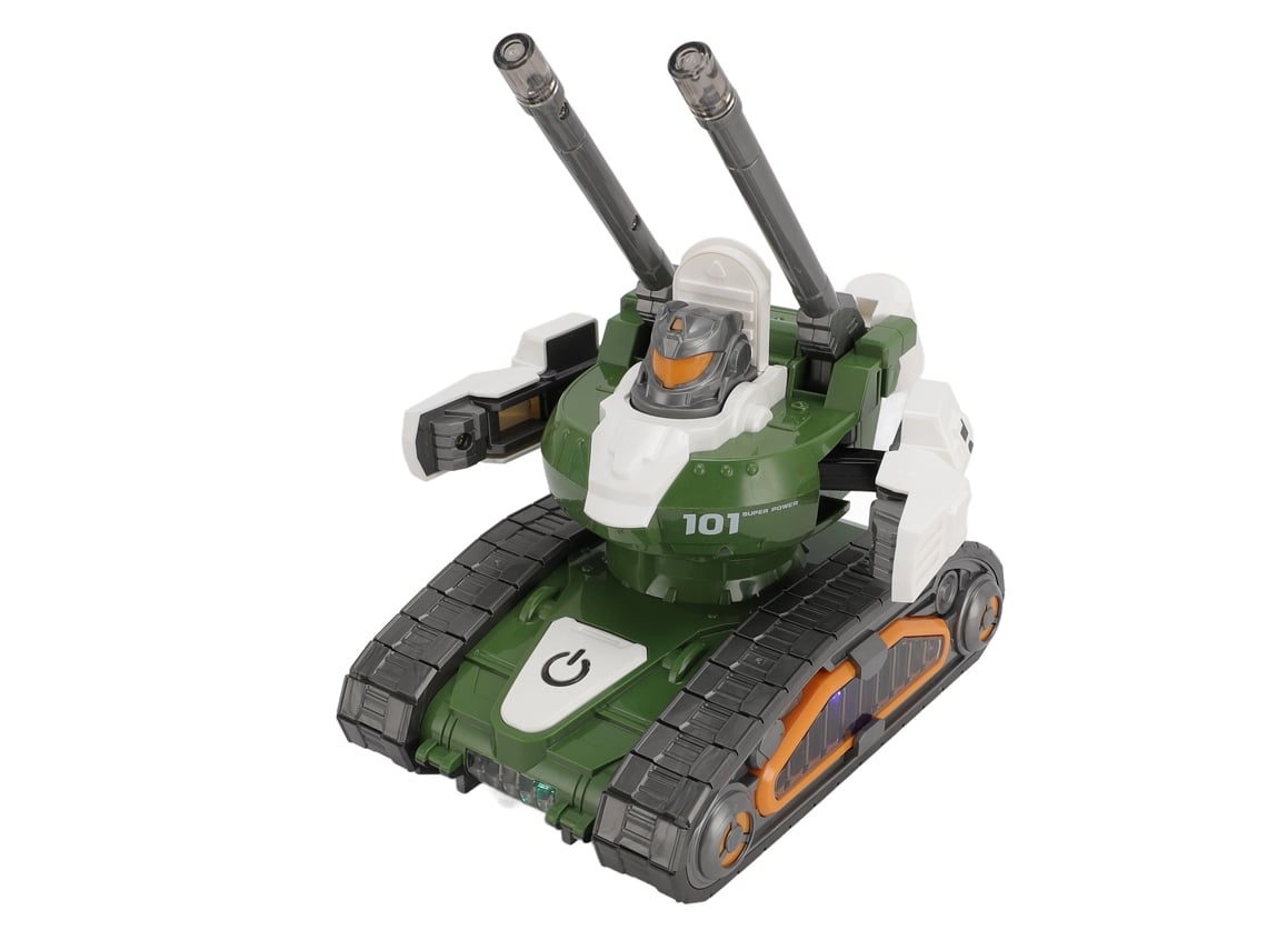 Tanque de juguete eléctrico giratorio transformable con luz y estilo automático, verde para niños