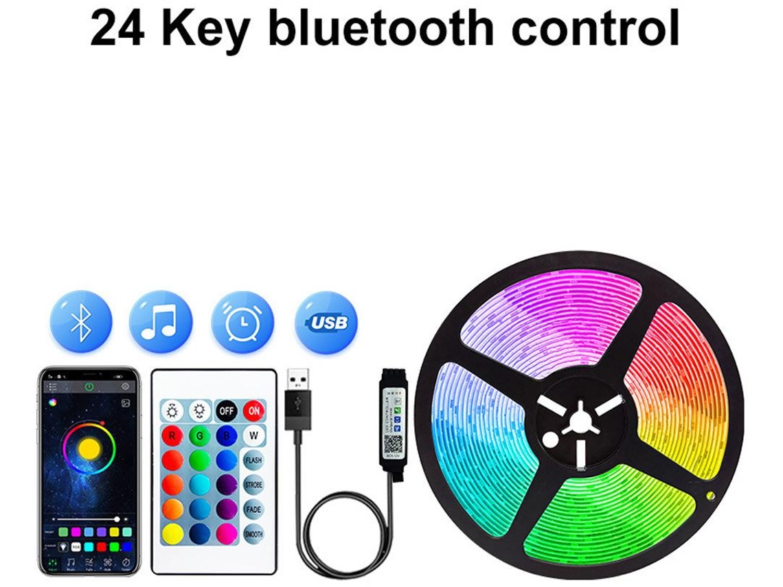 Tira De Luces Led De 5M, 90Led, Usb, Bluetooth, Rgb, 5V, Luz Trasera Led, Tira De Luz Flexible, Infrarroja, 24 Teclas, Control Remoto, CHRUI